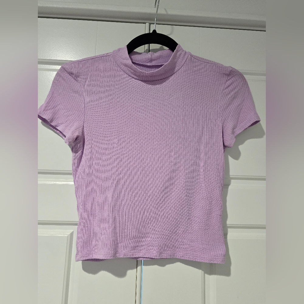 AE Soft & Sexy Rib Mock-Neck Tee – Lavender Ribbed Top (XS)